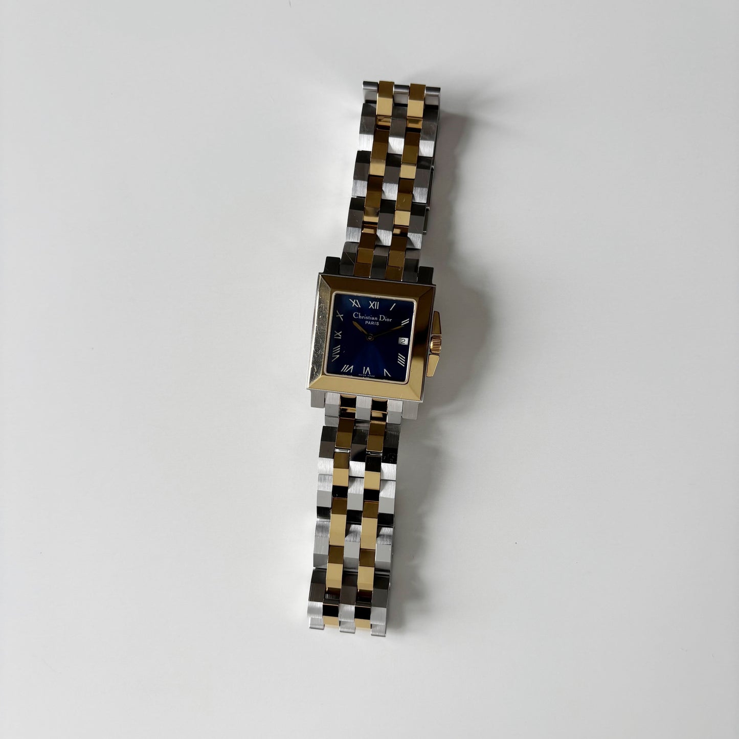Dior 1990s Monsieur De Dior Navy Square Dial Two Tone Watch (Large)
