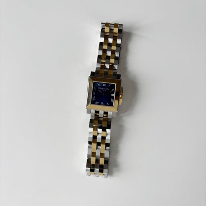Dior 1990s Monsieur De Dior Navy Square Dial Two Tone Watch (Large)