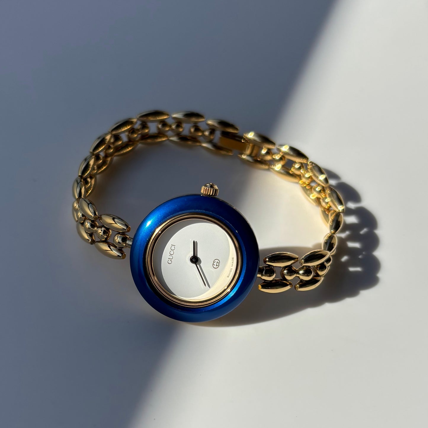 Gucci 1990s Interchangeable Bezel Gold Plated Watch with 6 bezels, case (167mm)