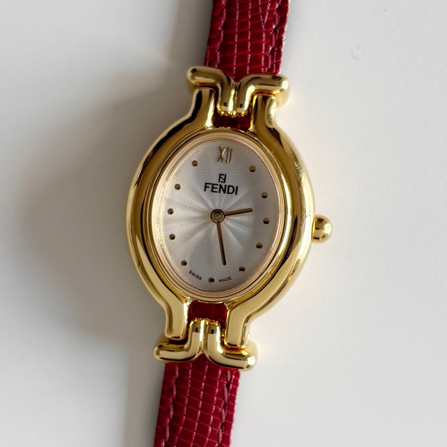 Fendi 1990s Interchangeable Belt Gold Plated Watch with 5 straps, case