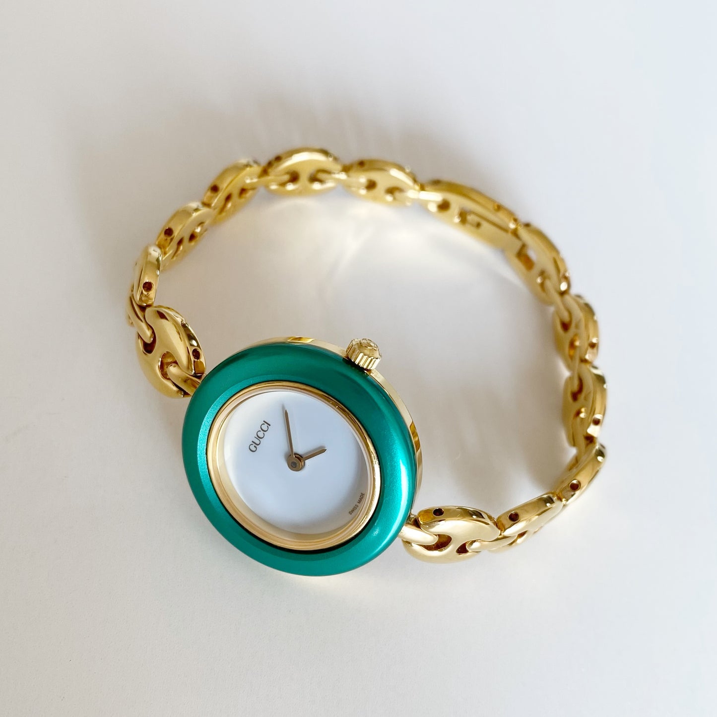 Gucci 1990s Interchangeable Bezel Gold Plated Watch with  6 bezels, case (167mm)