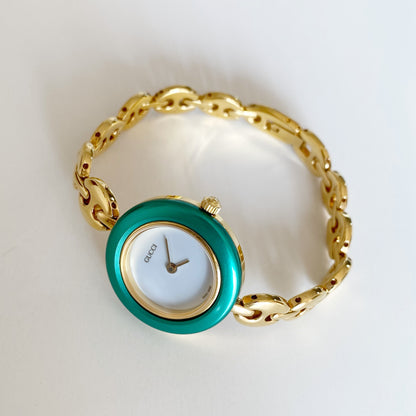 Gucci 1990s Interchangeable Bezel Gold Plated Watch with  6 bezels, case (167mm)