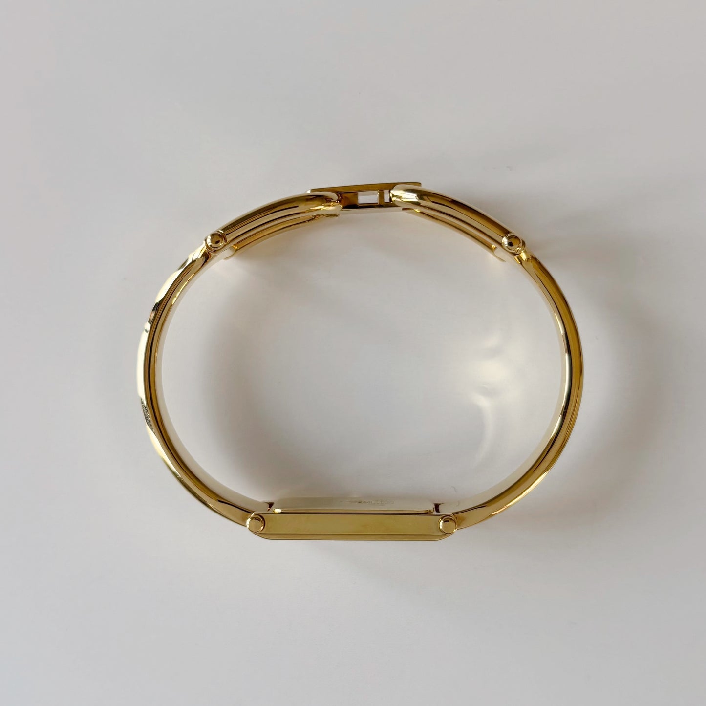 Gucci 1990s Seashell Rectangular Dial Gold Plated Bangle Watch