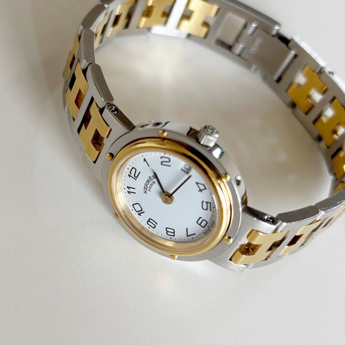 Hermes 1990s Clipper Date Round Dial Two Tone Watch