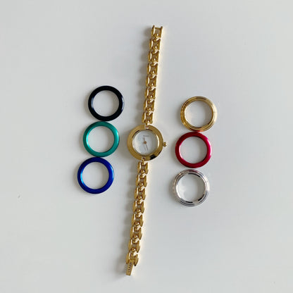 Gucci 1990s Interchangeable Bezel Gold Plated Watch with 6 bezels, case (160mm)