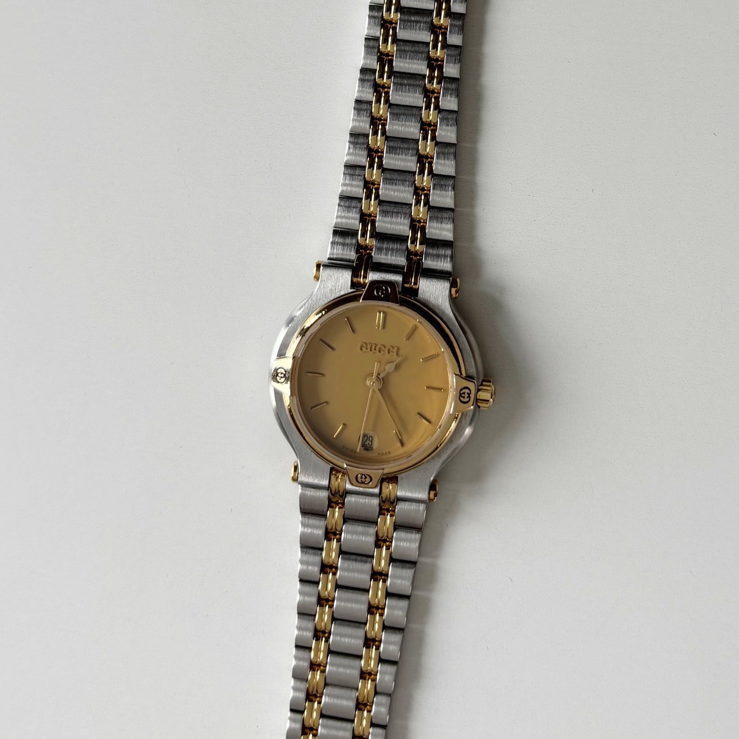 Gucci 1990s Round Dial Two Tone Gold Plated Watch