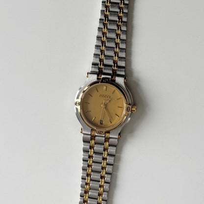 Gucci 1990s Round Dial Two Tone Gold Plated Watch