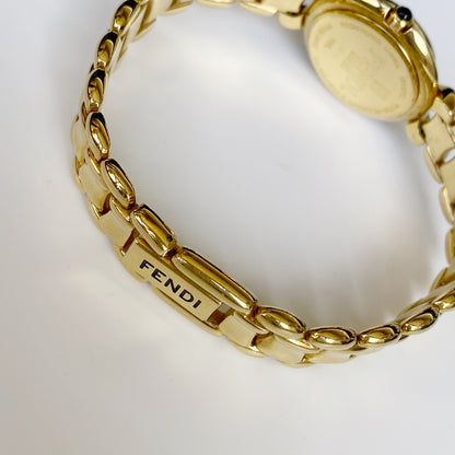 Fendi 1990s Seashell Dial Gold Plated Round Watch