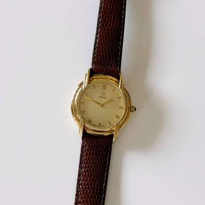 Fendi 1990s Gold Plated Round Watch