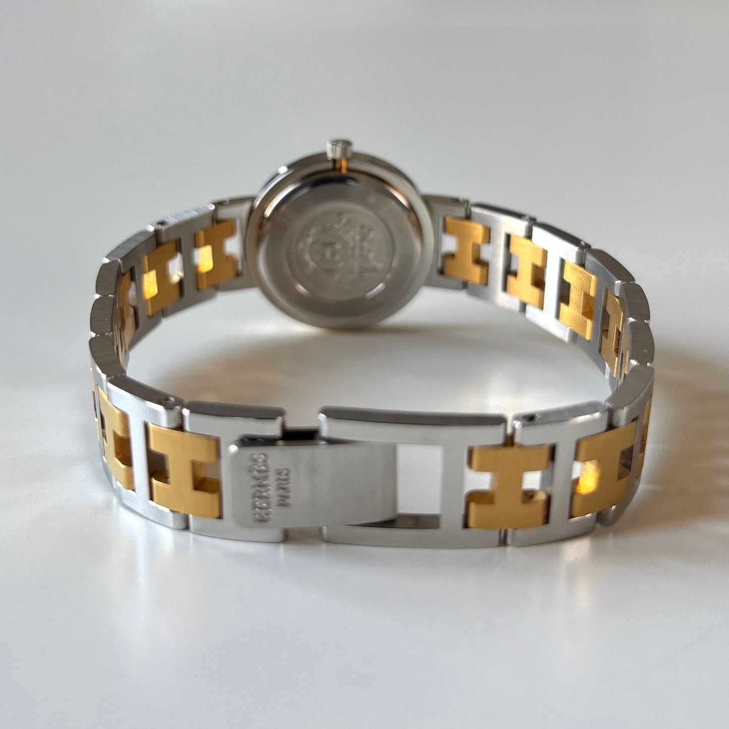 Hermes 1990s Clipper Round Dial Two Tone Gold Plated Watch
