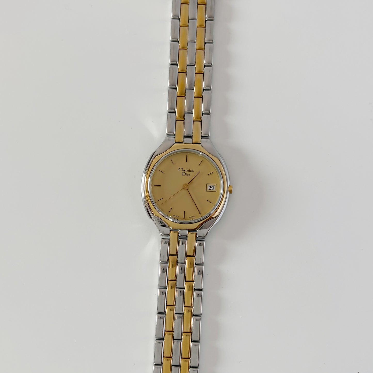 Dior 1990s Date Round Dial Gold Plated Two Tone Watch (Large)