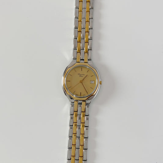 Dior 1990s Date Round Dial Gold Plated Two Tone Watch (Large)