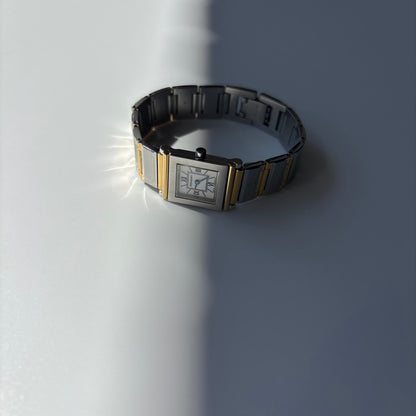 Yves Saint Laurent 1990s Square Dial Two-Tone Gold-Plated Watch