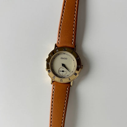 Gucci 1990s Sub Second Round Dial Gold Plated Watch