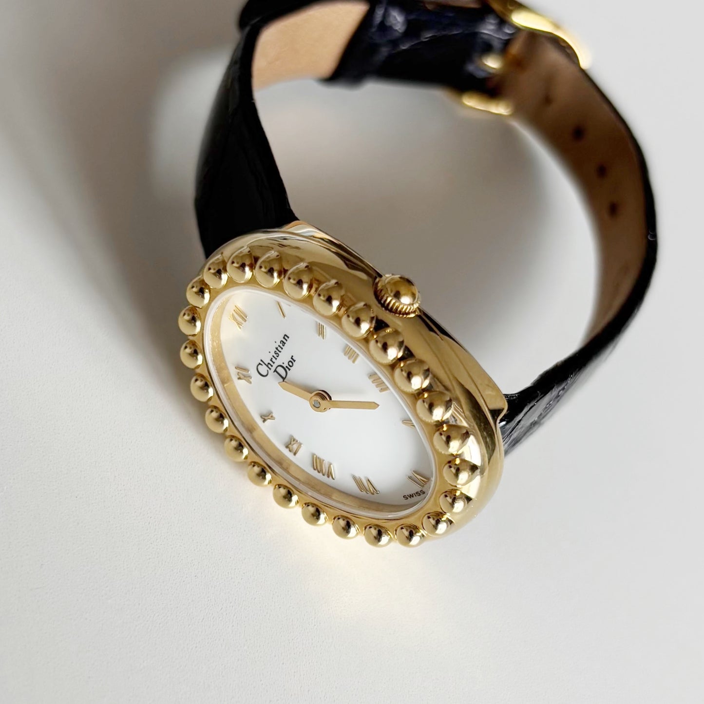 Dior 1990s Baignoire Gold Plated Leather Watch