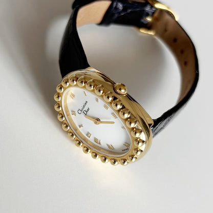 Dior 1990s Baignoire Gold Plated Leather Watch