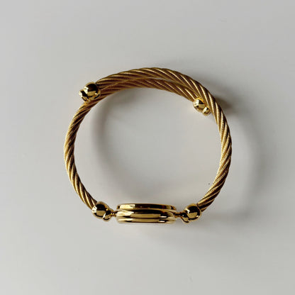 Gucci 1990s Black Dial Gold Plated Cable Bangle Watch