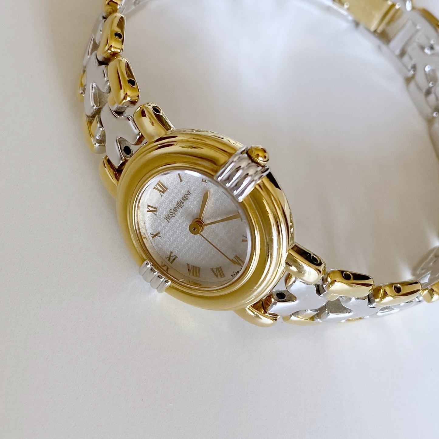 Yves Saint Laurent 1990s Round Dial Gold Plated Two Tone Watch