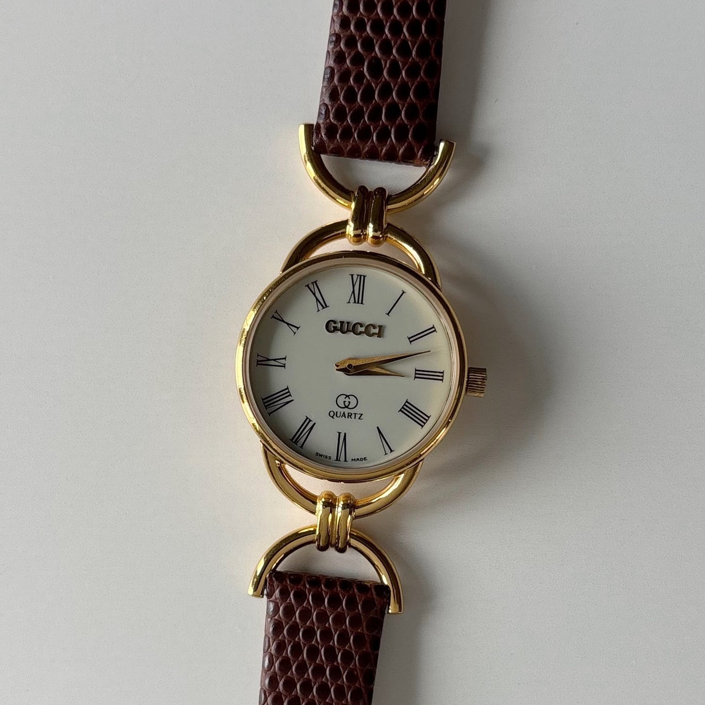 Gucci 1980s Cream Dial Gold Plated Horsebit Watch