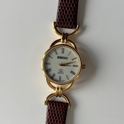 Gucci 1980s Cream Dial Gold Plated Horsebit Watch