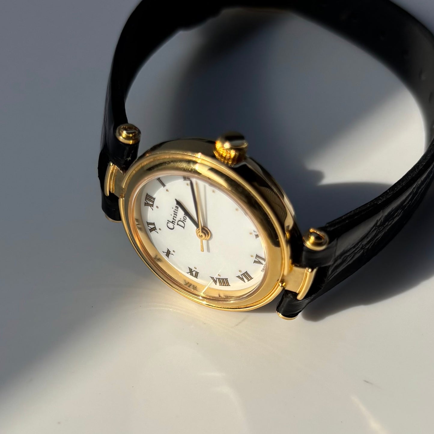 Dior 1990s Round Dial Gold Plated Watch