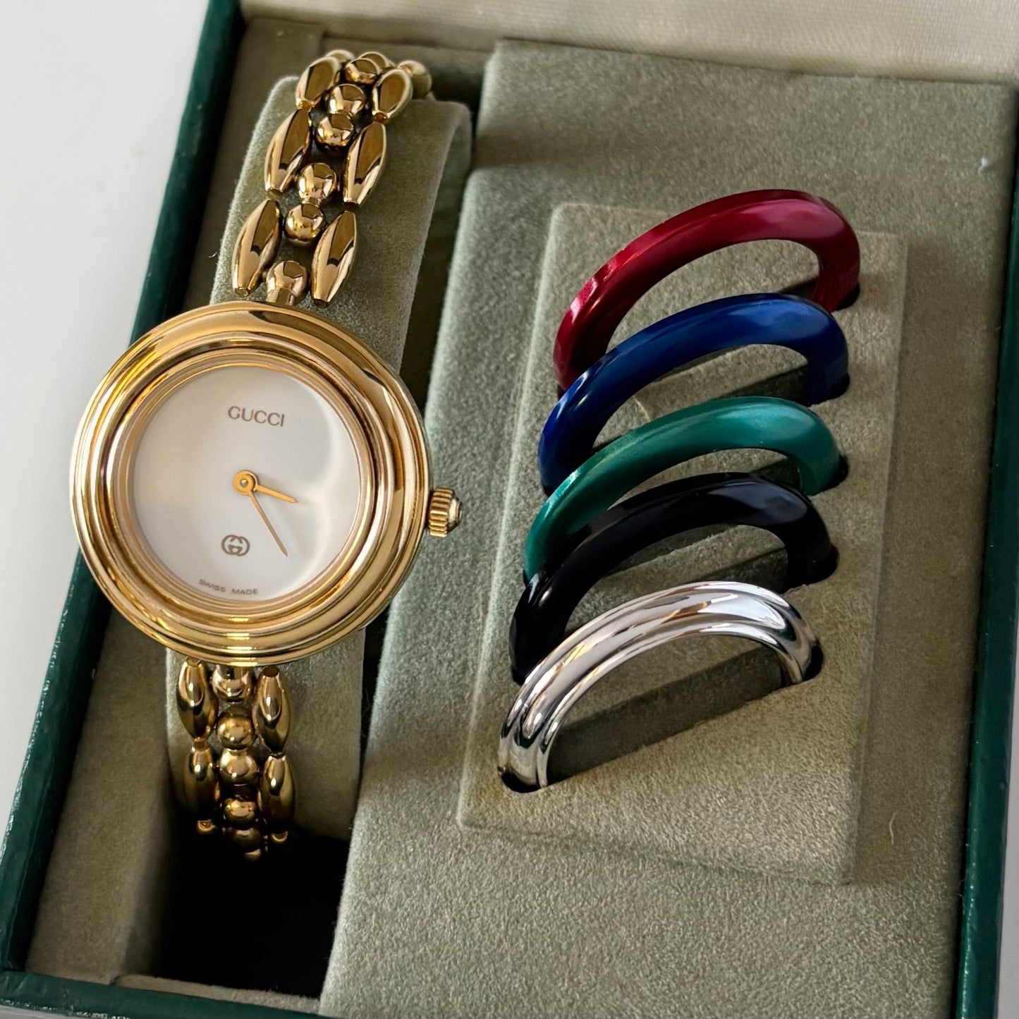 Gucci 1990s Interchangeable Bezel Gold Plated Watch with 6 bezels, case (160mm)