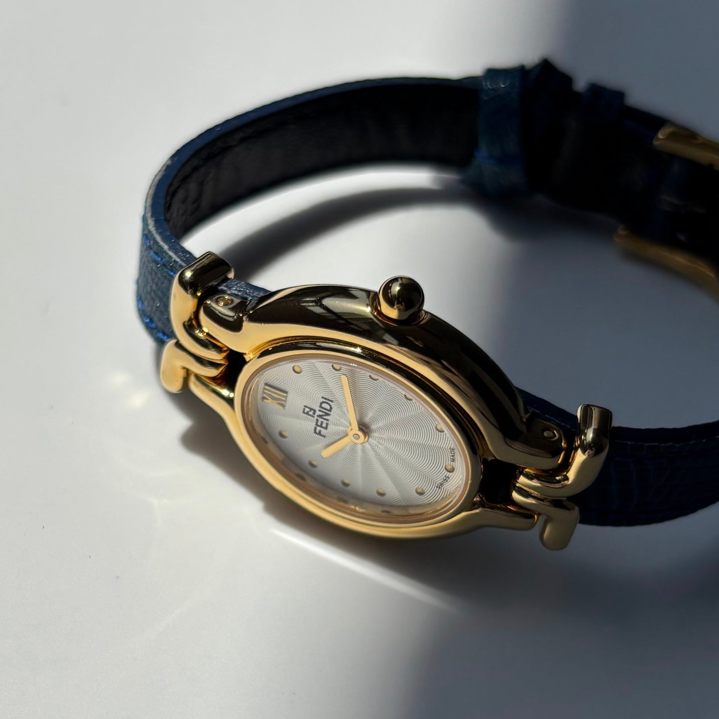 Fendi 1990s Interchangeable Strap Gold Plated Watch with 5 straps, case