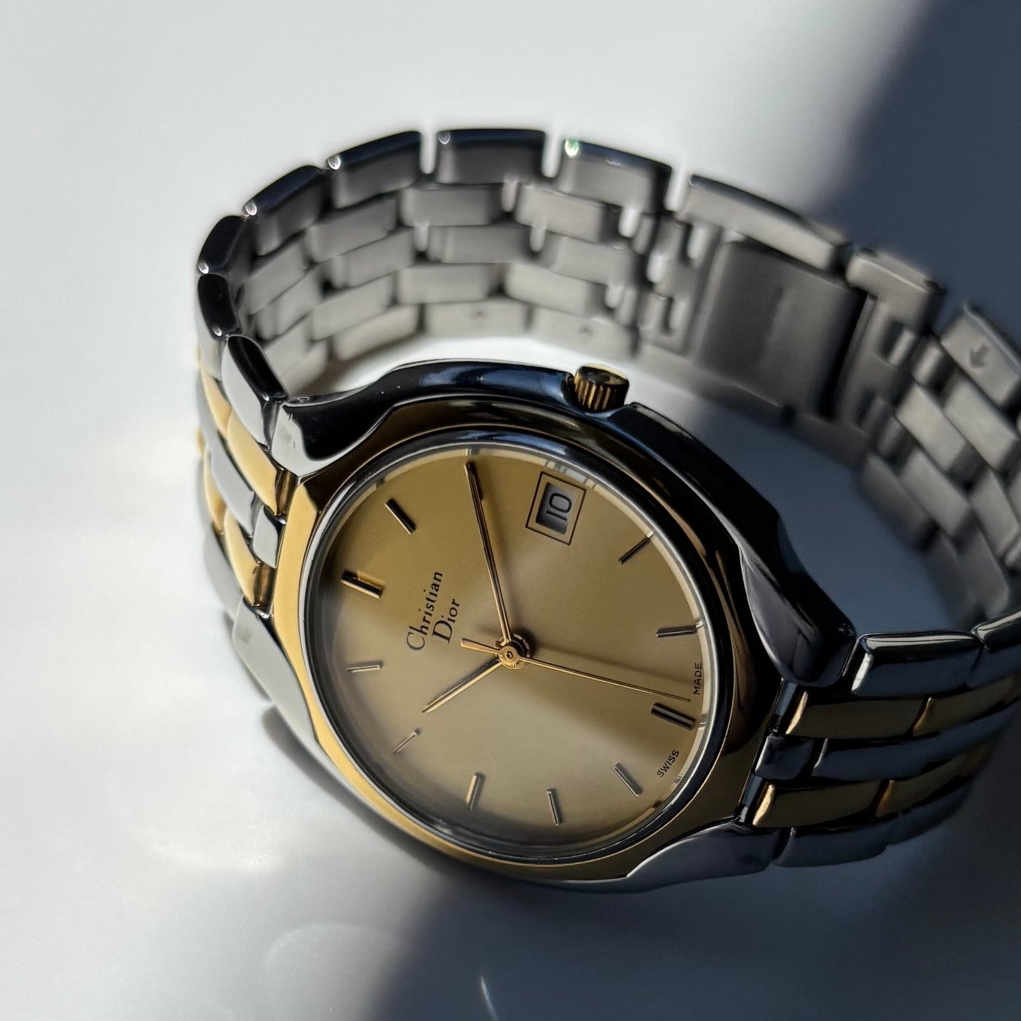 Dior 1990s Date Round Dial Gold Plated Two Tone Watch (Large)