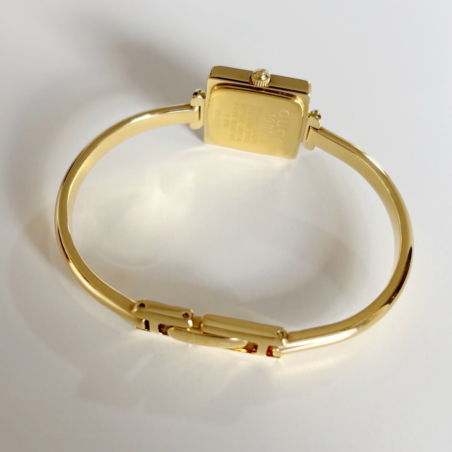 Gucci 1990s Square Dial Gold Plated Bangle Watch