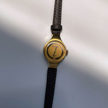 Dior x Bulova 1970s Hand-Winding Gold Plated Round Leather Watch