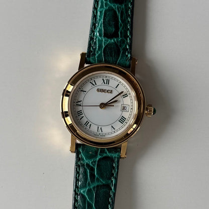 Gucci 1990s Date Round Dial Gold Plated Watch