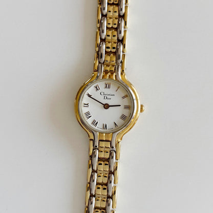 Dior 1990s Round Dial Two Tone Watch