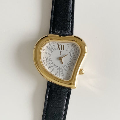 Yves Saint Laurent 1990s Heart Shaped Dial Gold Plated Watch