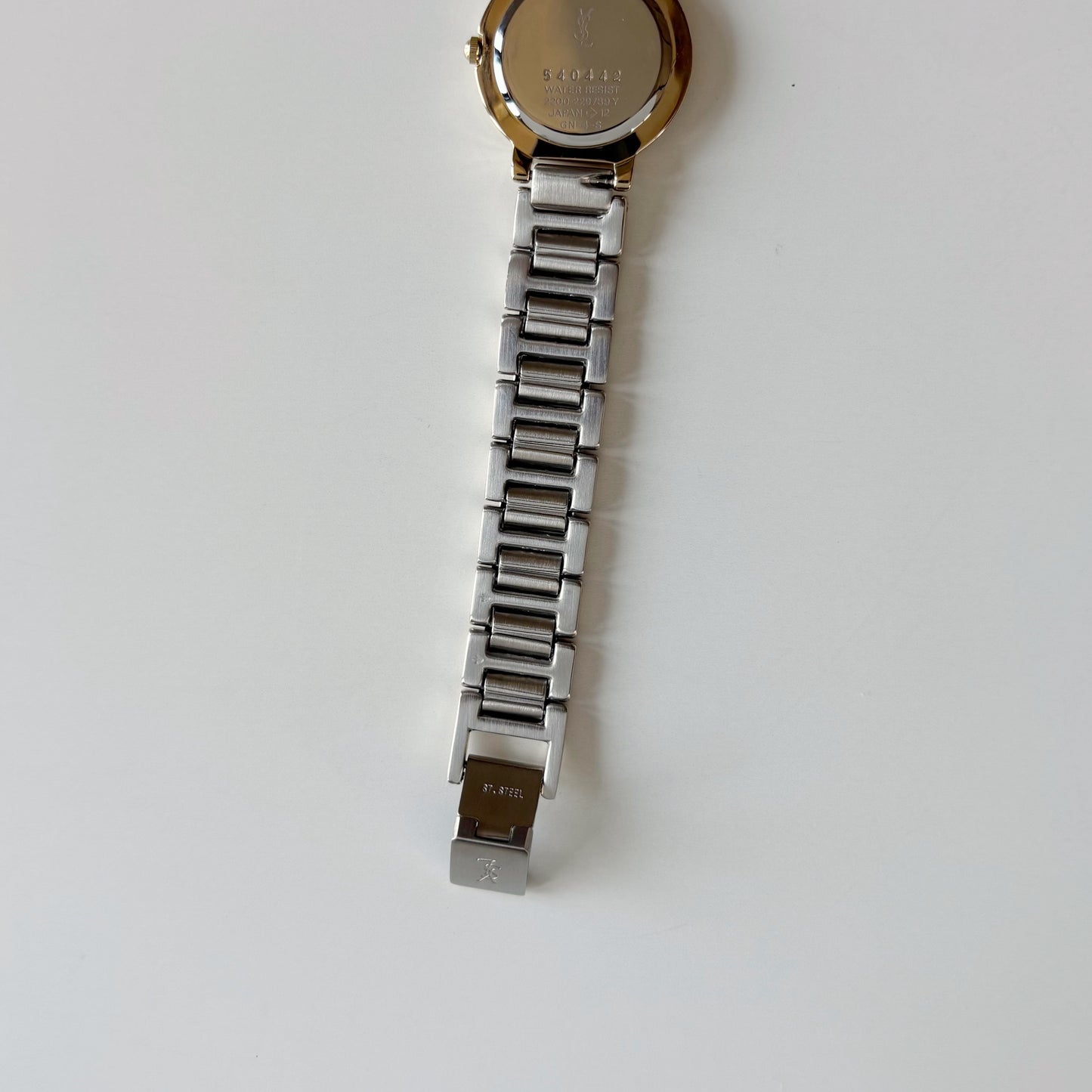 Yves Saint Laurent 1990s Navy Round Dial Two Tone Gold Plated Watch