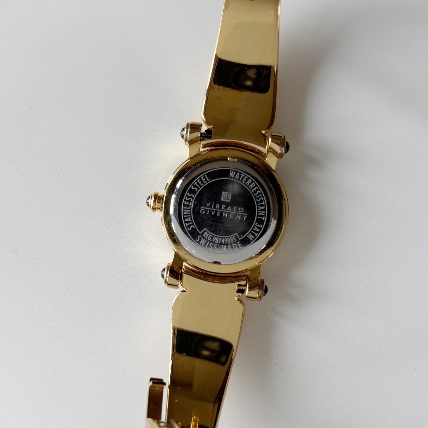 Givenchy 1990s Seashell Dial Gold Plated Bangle Watch