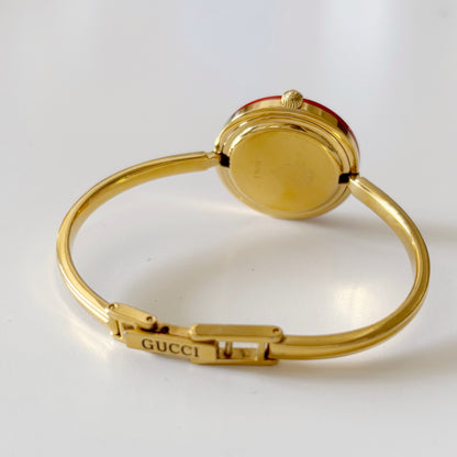 Gucci 1990s Interchangeable Bezel Gold Plated Bangle Watch with 12 bezels, case (Small)