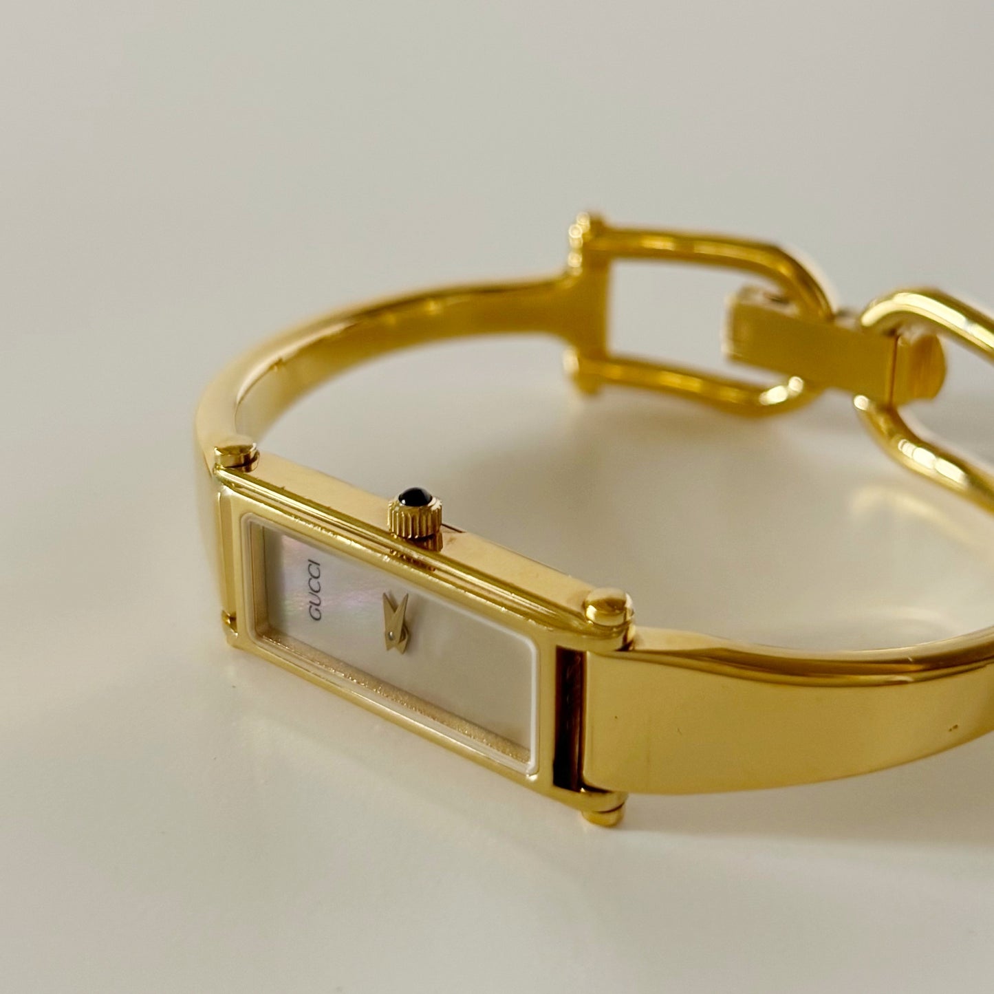 Gucci 1990s Seashell Dial Gold Plated Bangle Watch