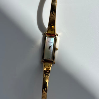 Gucci 1990s Seashell Dial Rectangular Gold-Plated Bangle Watch