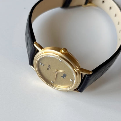 Celine 1990s Round Dial Gold Plated Watch