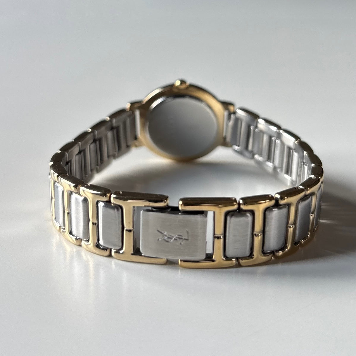 Yves Saint Laurent 1990s Cream Round Dial Two-Tone Gold-Plated Watch
