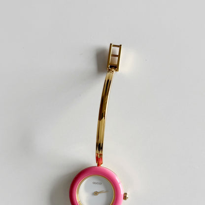 Gucci 1990s Interchangeable Bezel Gold Plated Bangle Watch with 12 bezels, case