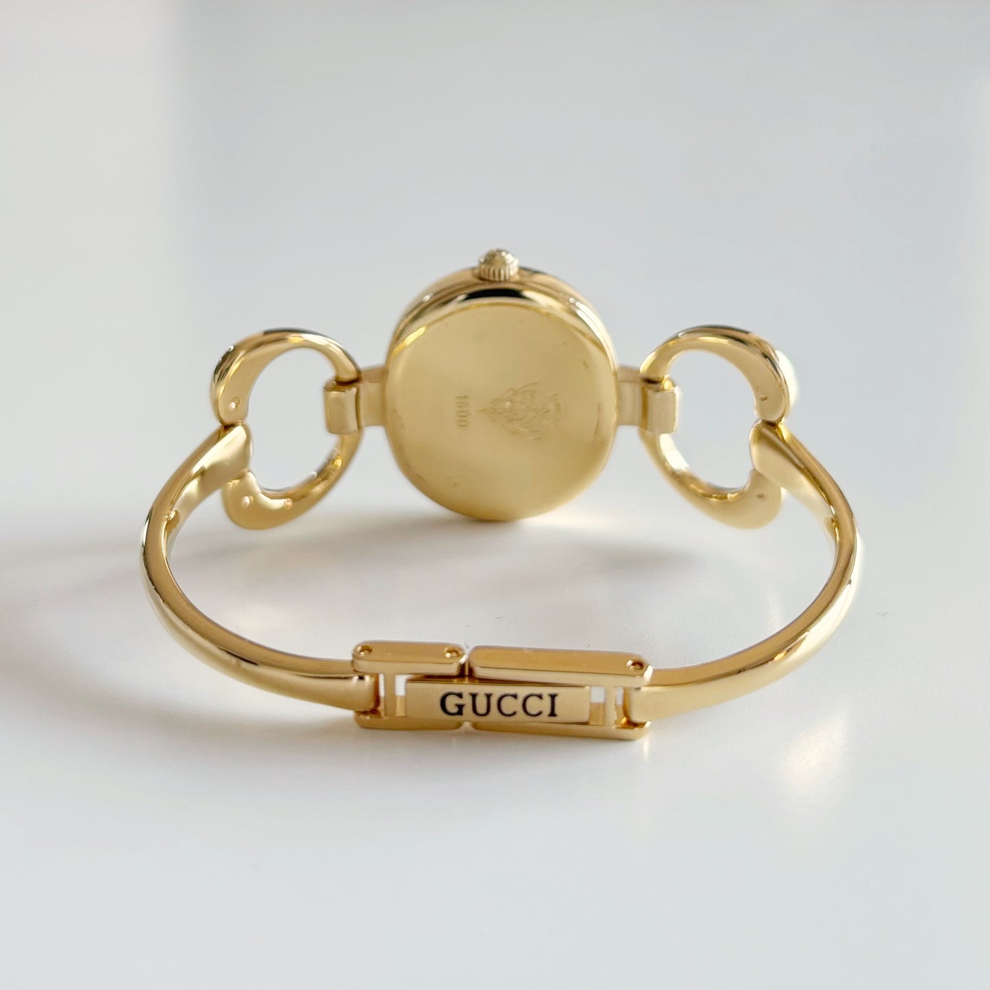 Gucci 1990s Oval Black Dial Gold Plated Bangle Watch (Small)