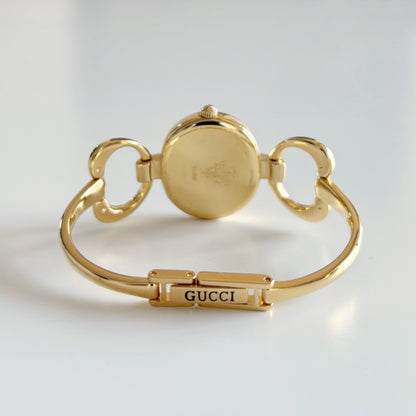 Gucci 1990s Oval Black Dial Gold Plated Bangle Watch (Small)