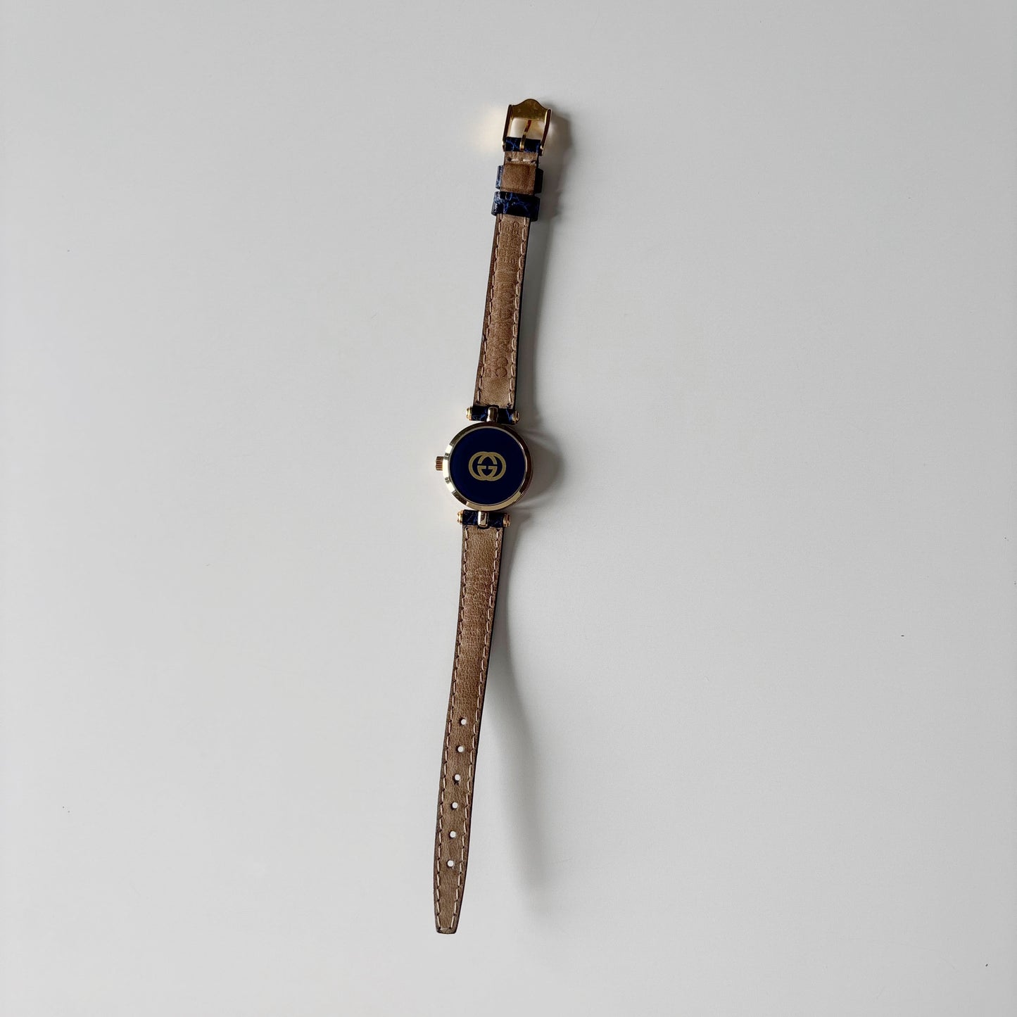 Gucci 1990s Round Dial Blue Gold Plated Watch
