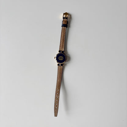 Gucci 1990s Round Dial Blue Gold Plated Watch
