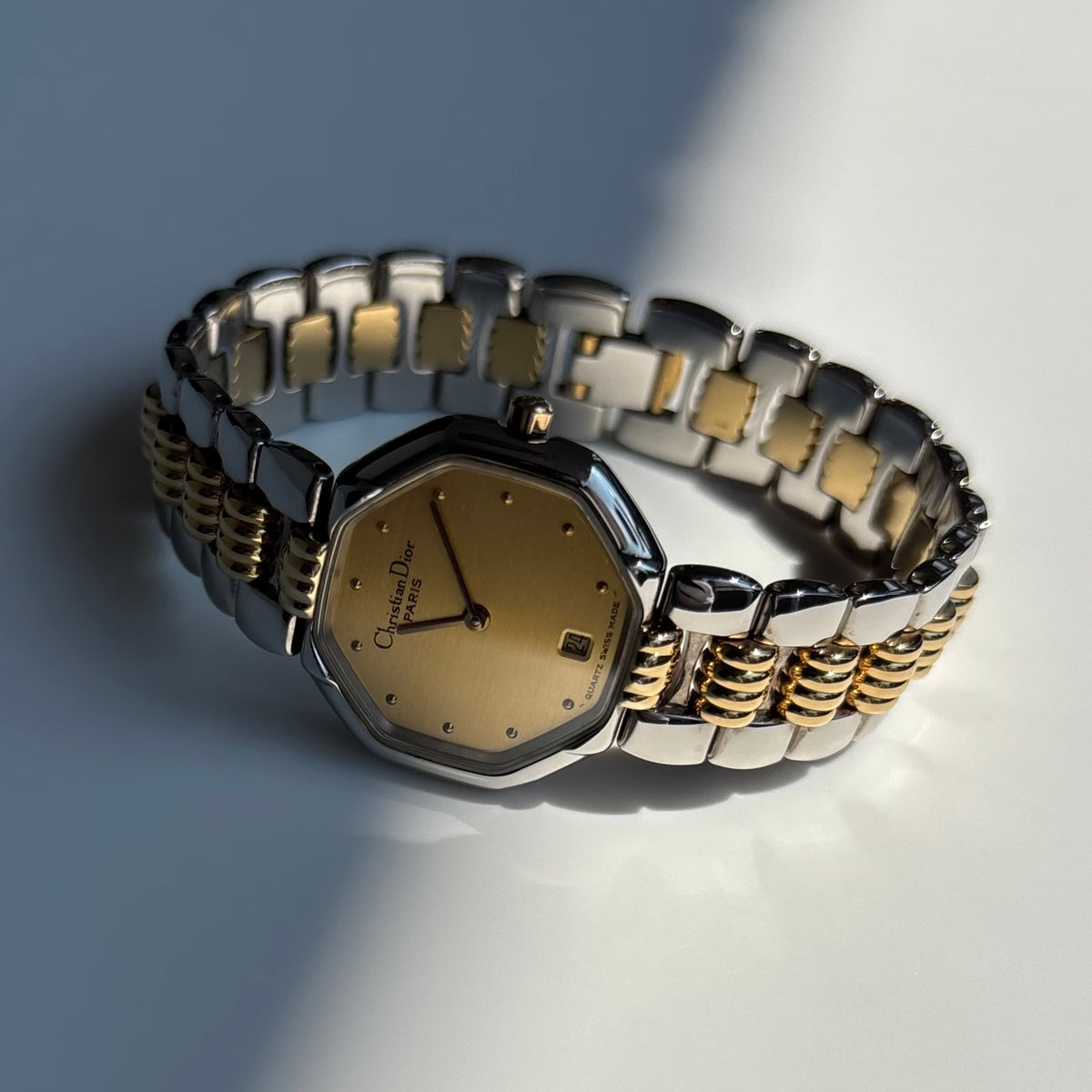 Dior 1990s Octagon Two Tone Gold Plated Watch