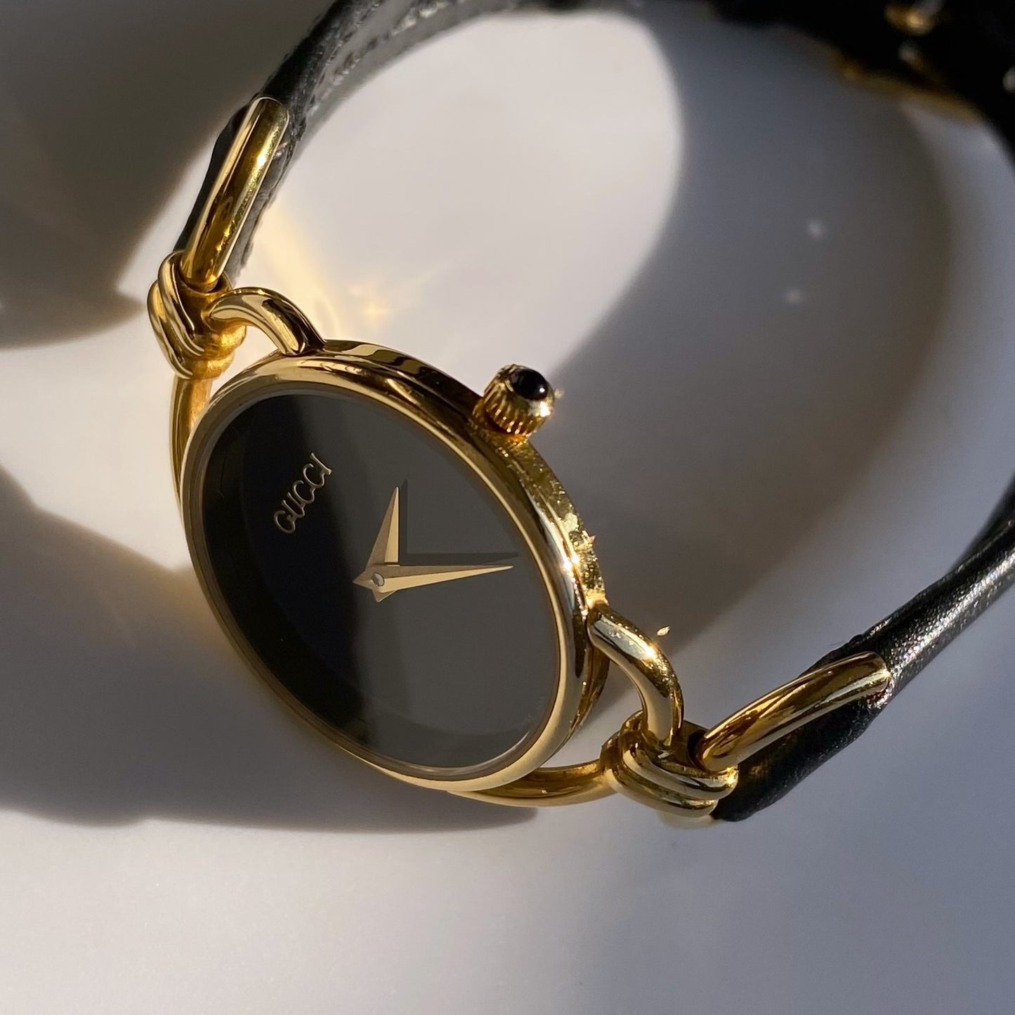 Gucci 1990s Black Dial Gold Plated Watch