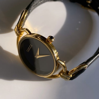 Gucci 1990s Black Dial Gold Plated Watch