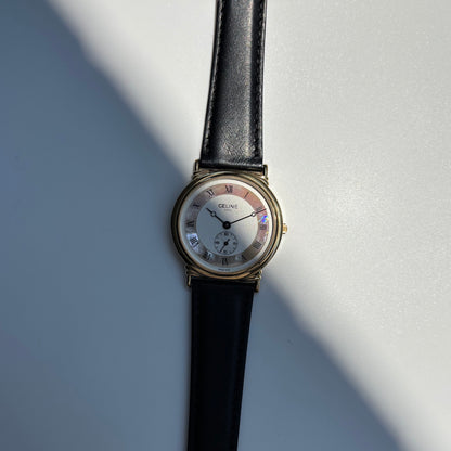 Celine 1990s Seashell Round Dial Gold Plated Watch (Large)