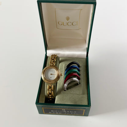 Gucci 1990s Interchangeable Bezel Gold Plated Watch with 6 bezels, case (165mm)